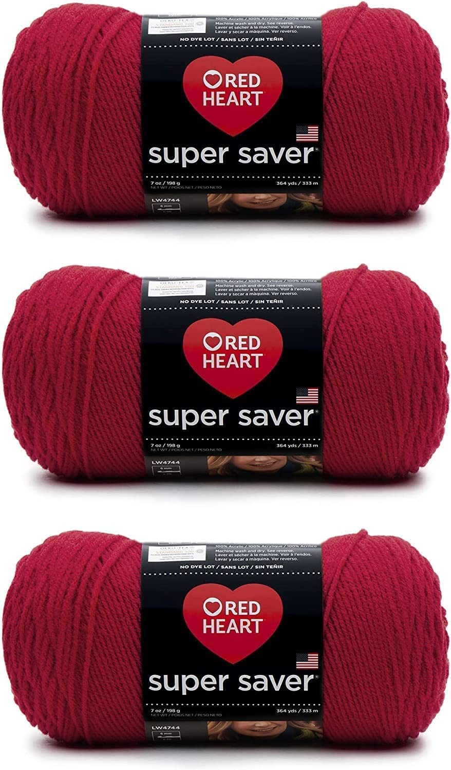Super Saver Cherry Red Yarn – 3 Pack of 198g/7oz – Acrylic – 4 Medium (Worste…
