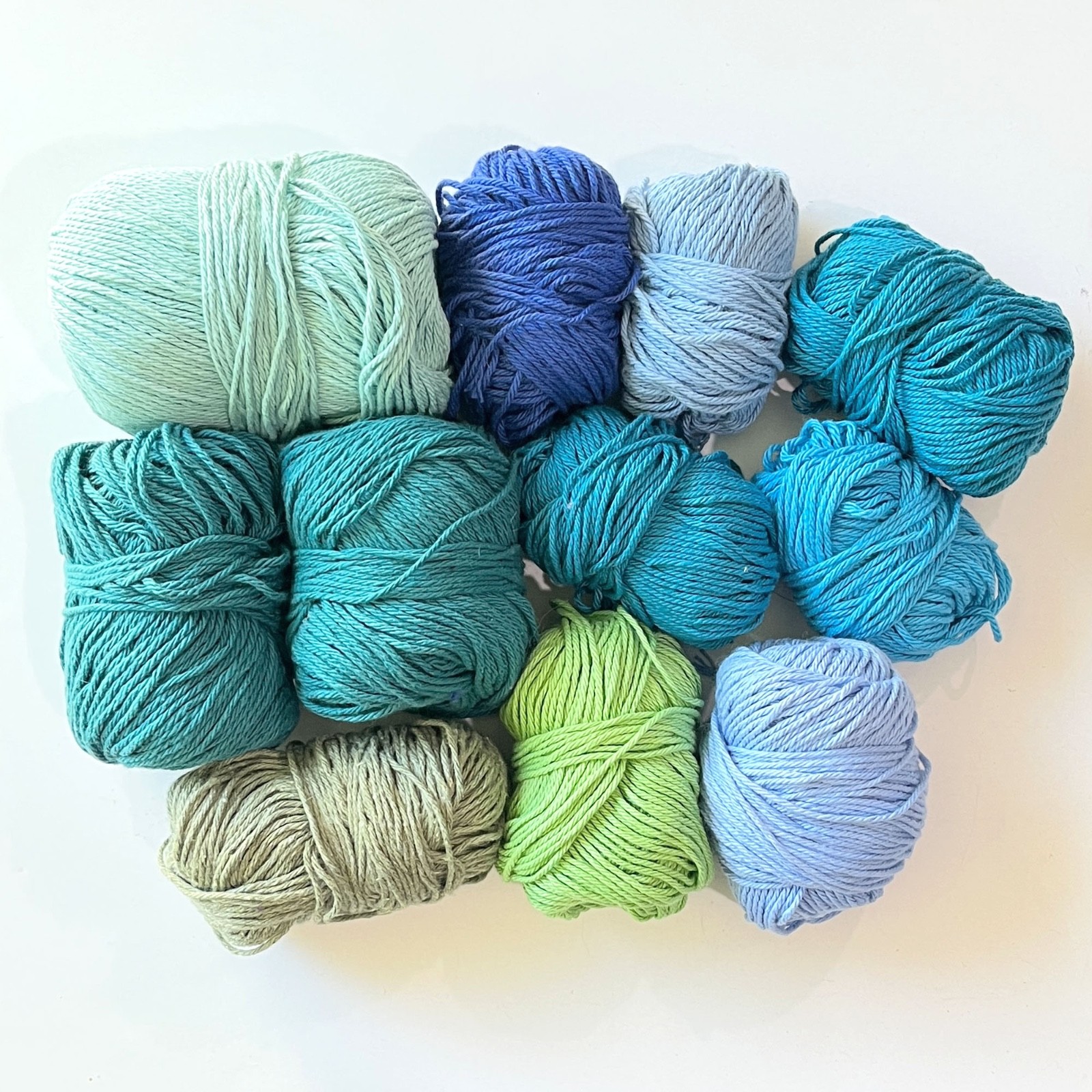 1 lb+ Lot of Lily Sugar n Cream/Crafters Secret Cotton Yarn Blue & Green Shades