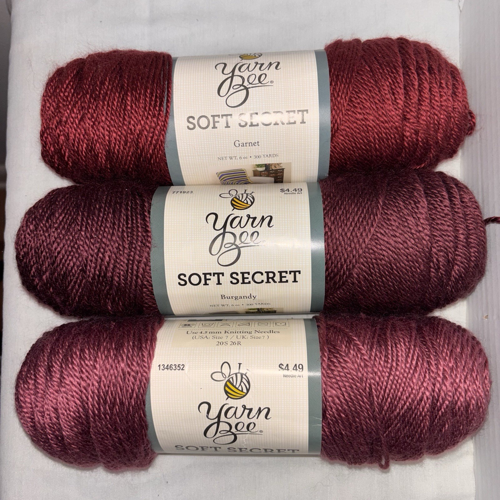 Yarn Bee Soft Secret Lot 3 Skeins Garnet Burgundy Rose Bud Acrylic Crochet Knit