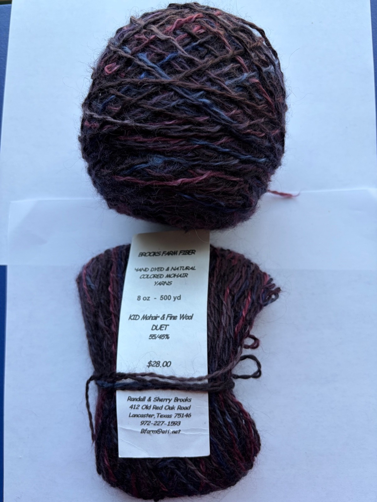 Brooks Farm Fiber Duet yarn kid mohair wool DK hand dyed 6 oz 170 g dark mix
