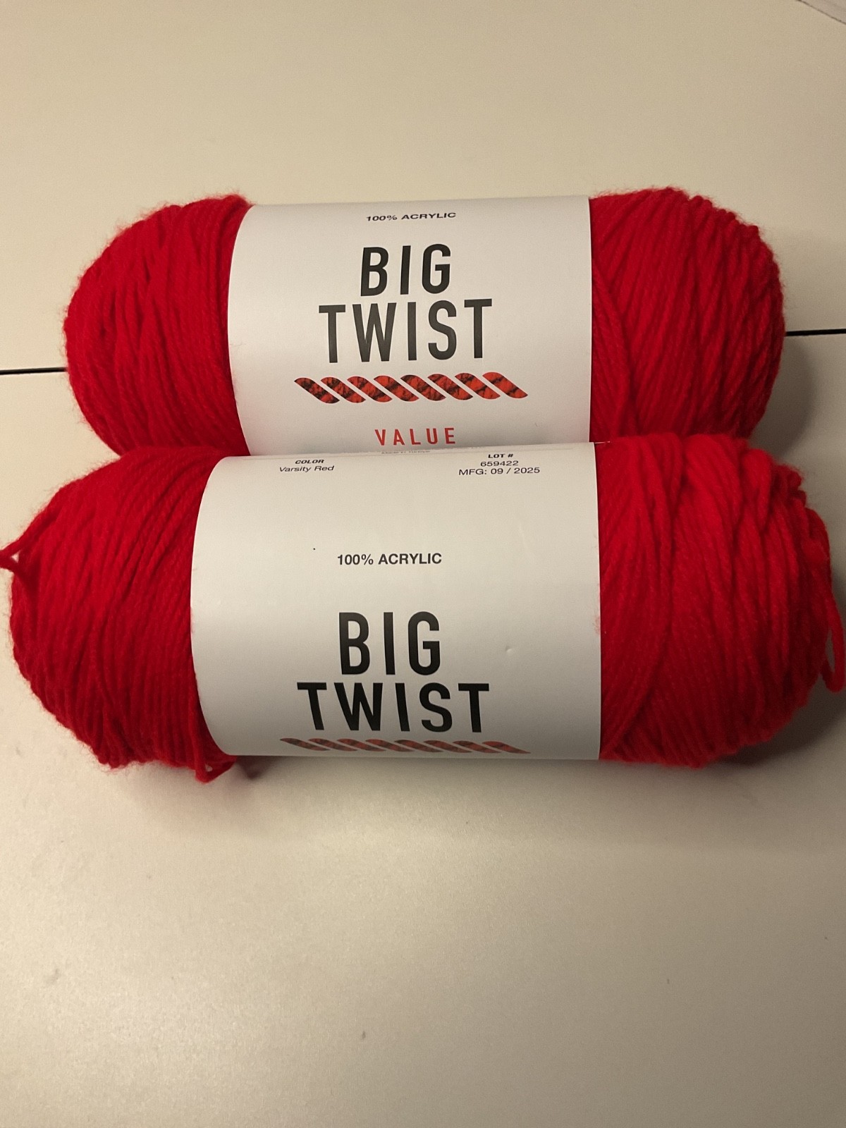 BIG TWIST VALUE YARN Varsity Red 380yd/ 6oz lot of two worsted