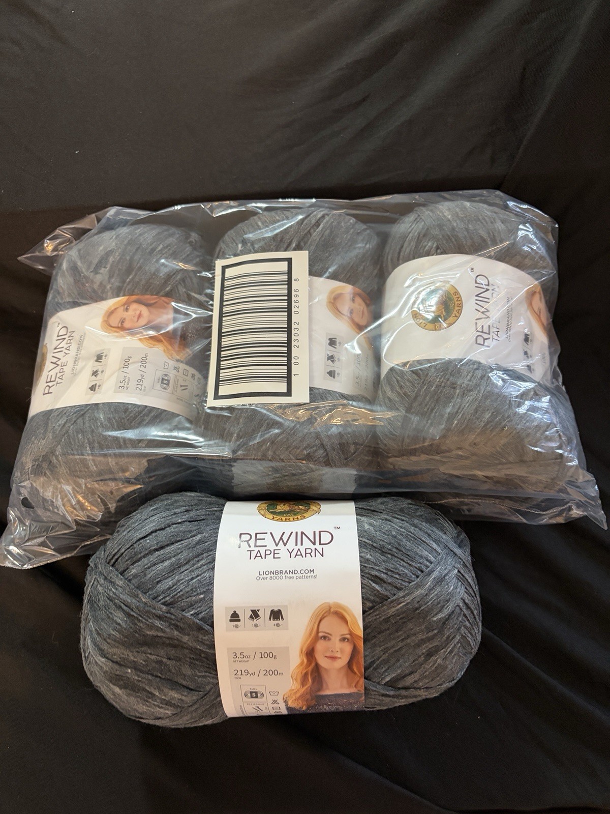 Lion Brand Rewind Tape Yarn Gray Bulky Weight Polyester Pack of 4 Skeins