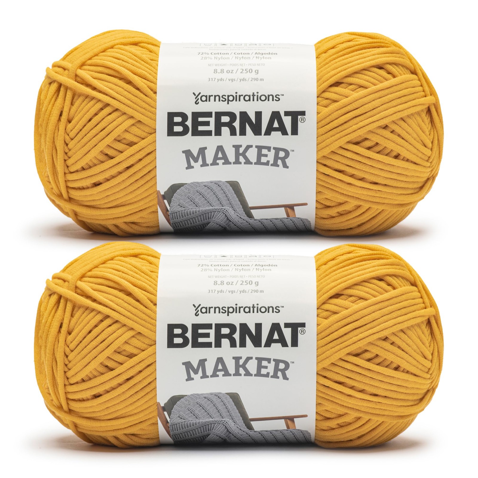 Bernat Maker Saffron Yarn 2 Pack of 250g/8.8oz 72% Cotton 28% Nylon #5 Bul…