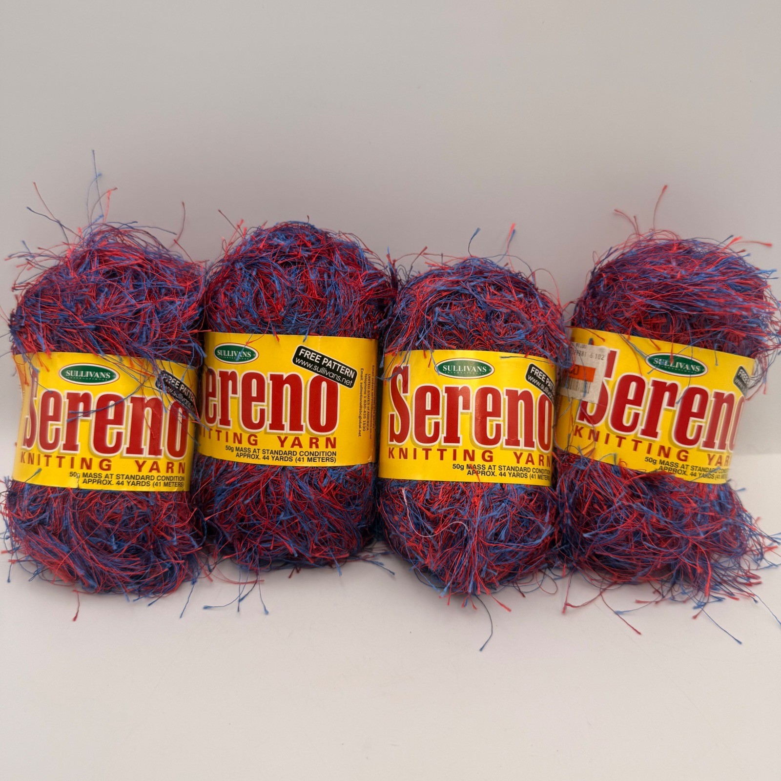 Sullivans Sereno Knitting Yarn Varsity Red Blue Eyelash Fuzzy 4 Skeins 50g Each