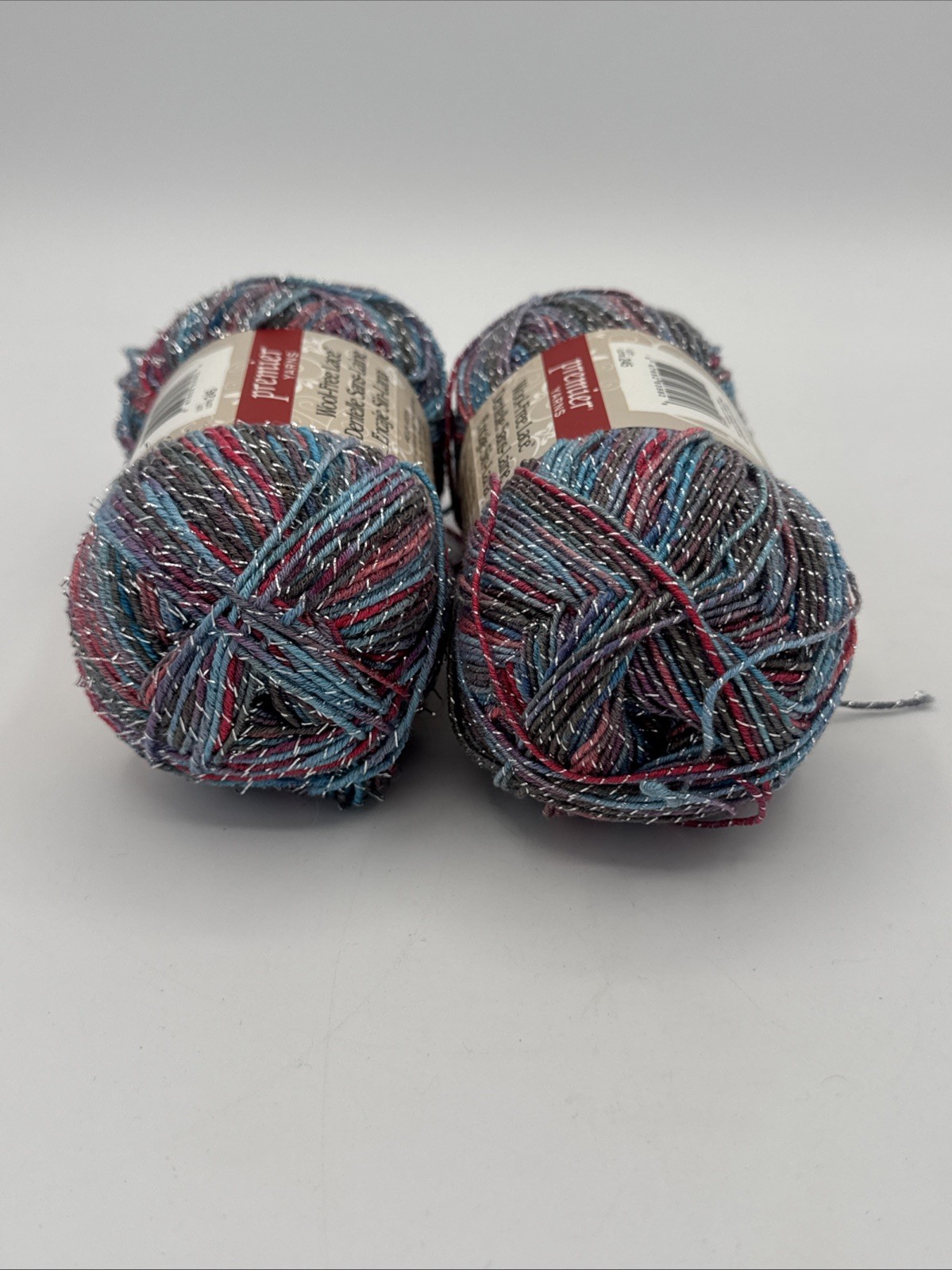 Lot of 2 Premier Yarns Wool-Free Lace Sea Sunset Metallic Yarn 448 Yds
