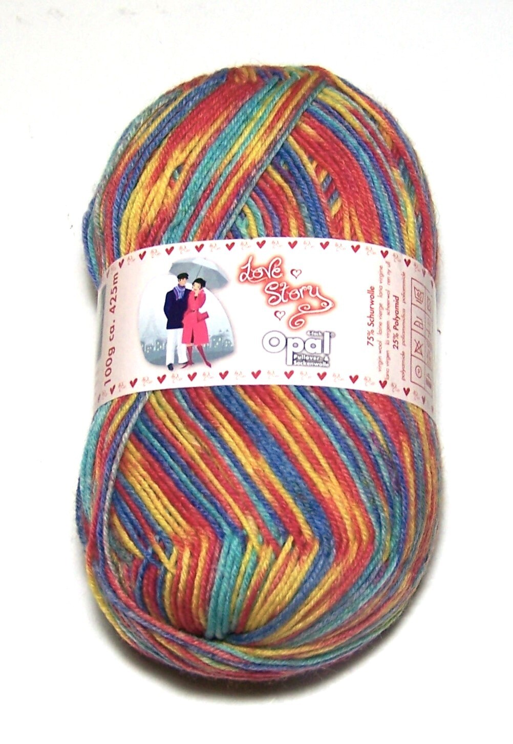 100g ball of OPAL LOVE STORY Superwash 4ply sock yarn color #7917 GEBORGENHEIT