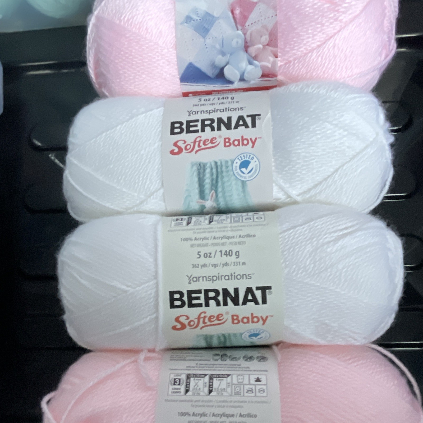 Bernat Softee Baby Acrylic DK Light Worsted Pink & White Yarn Skeins Lot of 4