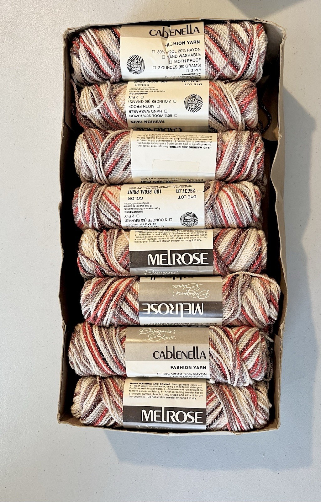 Melrose Cablenella Wool Blend VINTAGE Yarn —16–Two Oz Skeins